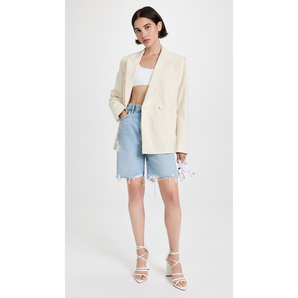 Good American Woven Blazer 2.0 Bone Double Breasted Size XS 0